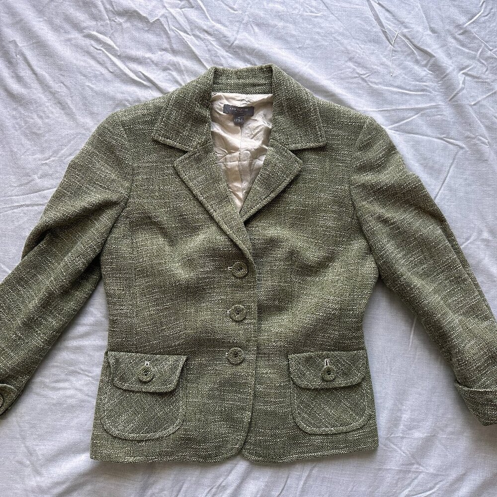 Ann Taylor green tweed suit jacket Size 4P